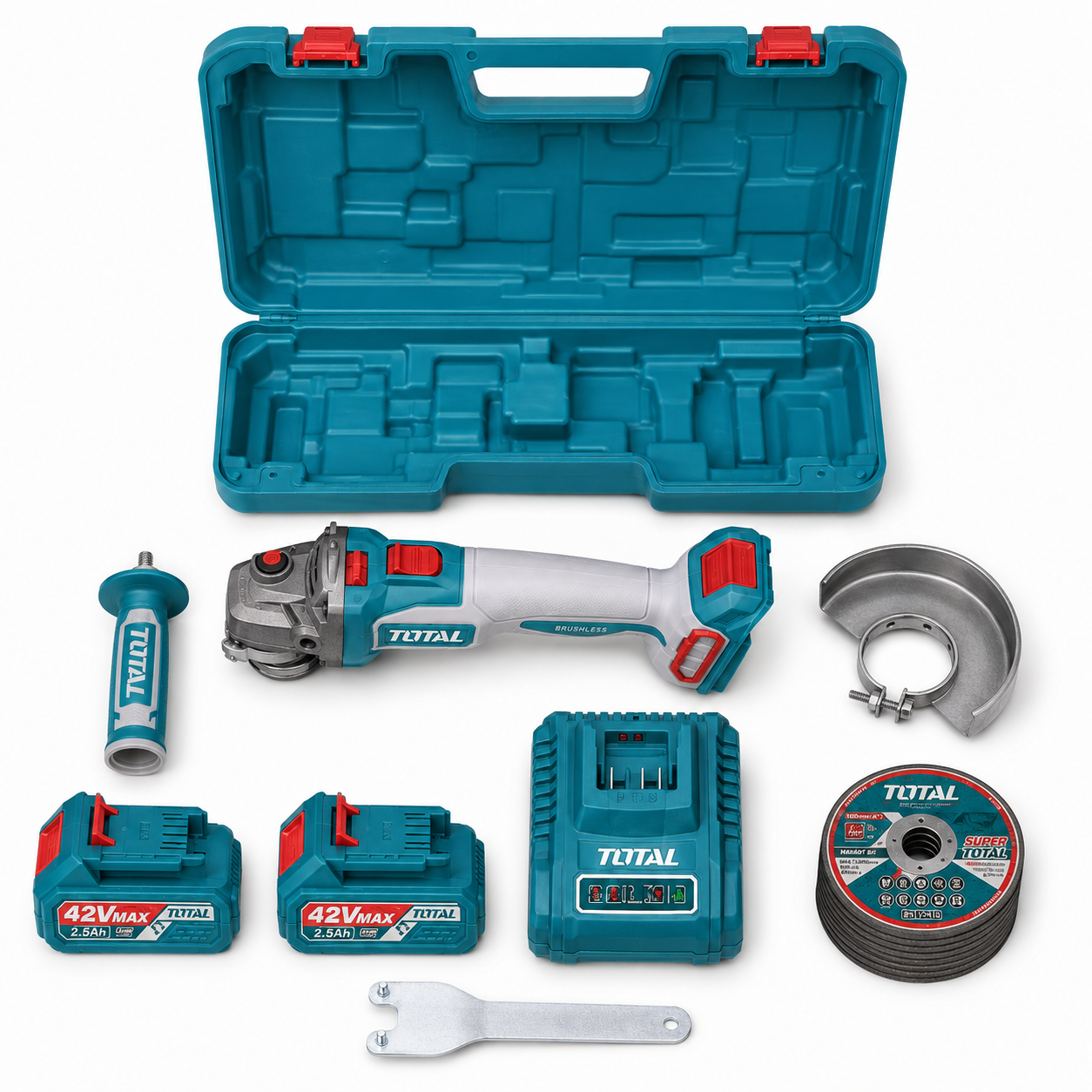 TOTAL 42V MAX Brushless Cordless Angle Grinder Kit – 100mm (4″)