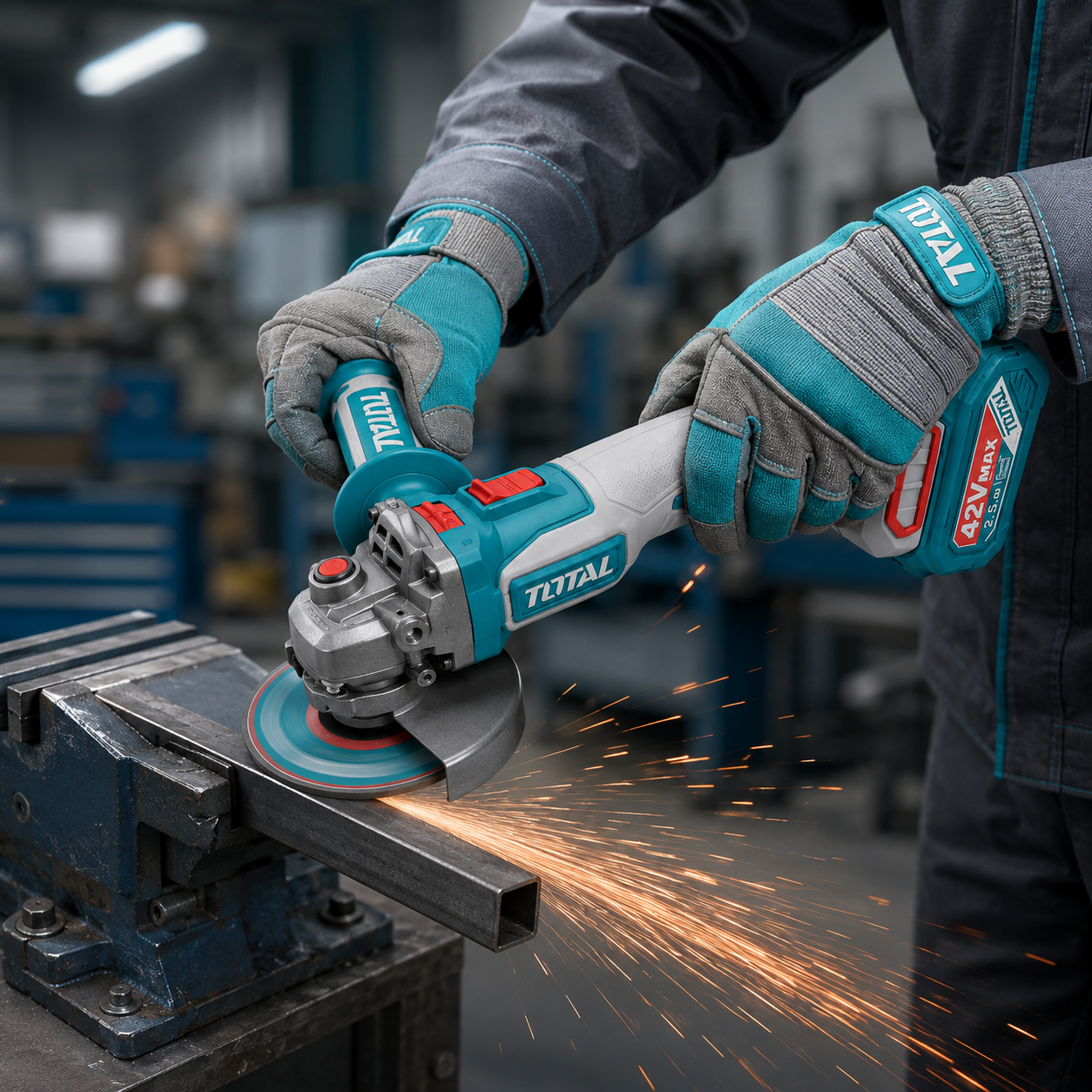 TOTAL 42V MAX Brushless Cordless Angle Grinder Kit – 100mm (4″)