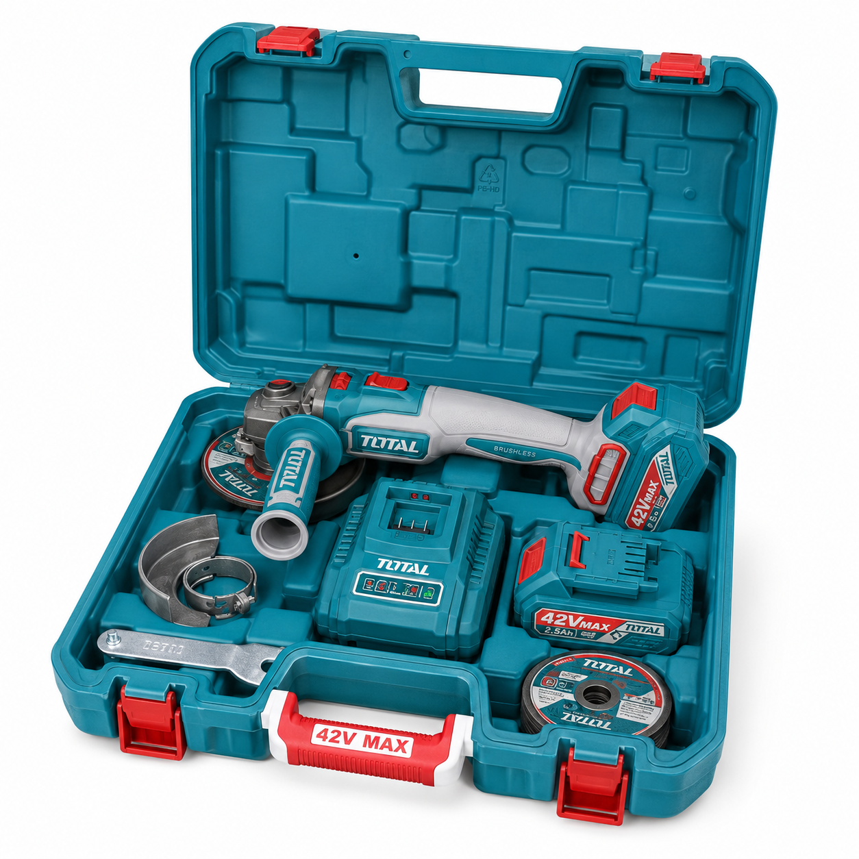 TOTAL 42V MAX Brushless Cordless Angle Grinder Kit – 100mm (4″)